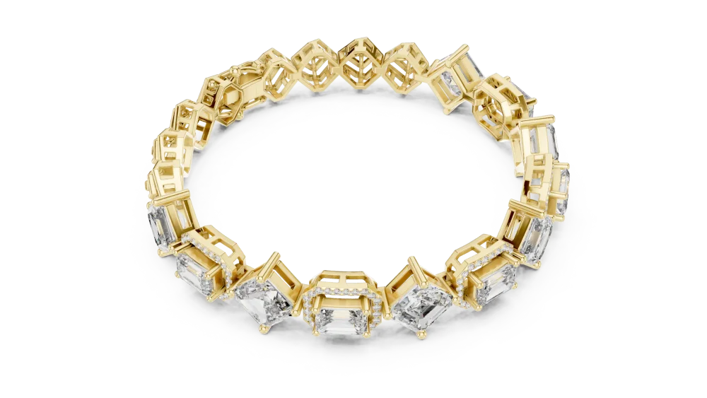 Experience the brilliant radiance of our geometric tennis bracelet. Featuring premium DIAMEUR lab-grown diamonds, this piece is a modern luxury staple.