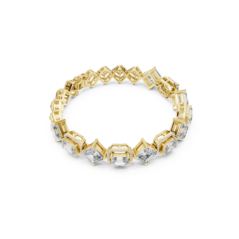 Discover the Symmetry Emerald Frame Bracelet, featuring radiant DIAMEUR lab-grown diamonds in a bold, geometric design. Elevate your luxury style today.