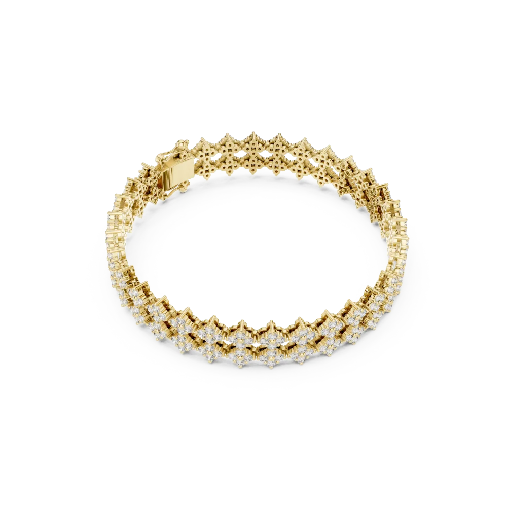 Adorn your wrist with this radiant tennis bracelet, featuring 256 brilliant-cut DIAMEUR diamonds in a geometric setting. Shop this modern classic now.
