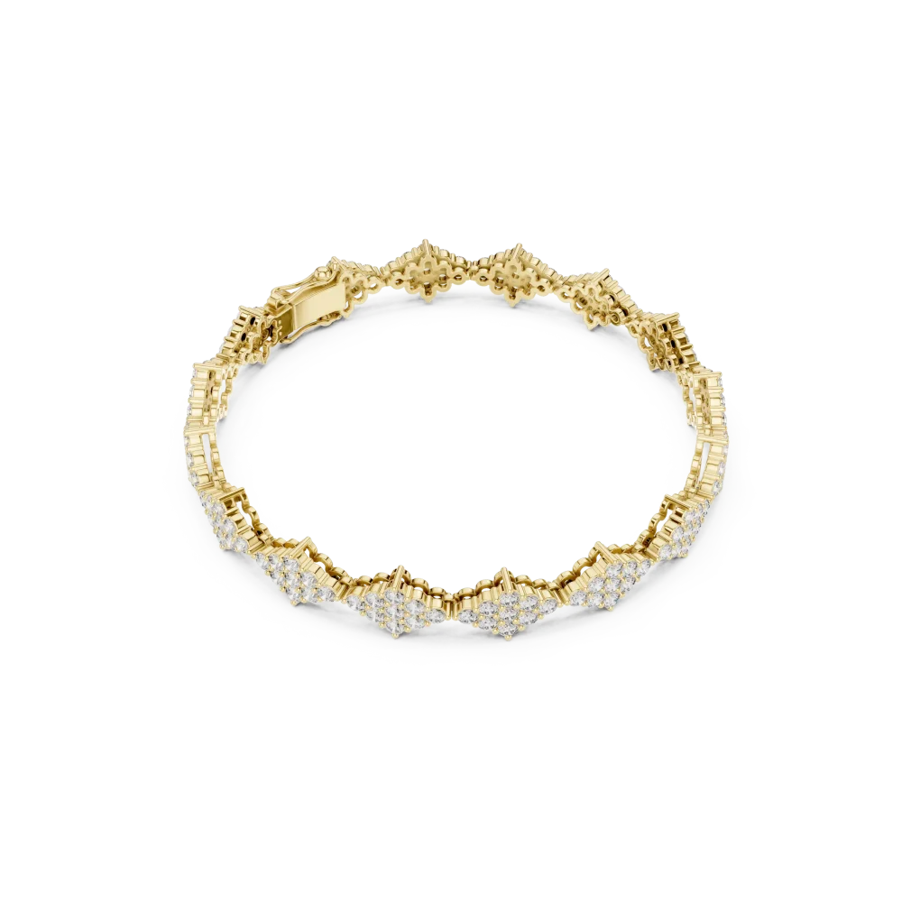 Adorn your wrist with the brilliance of this geometric diamond tennis bracelet. Experience modern, sustainable luxury crafted for timeless elegance. Shop now.