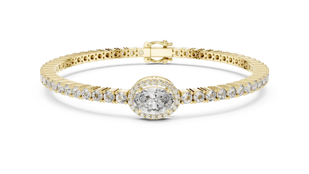 Adorn your wrist with the Ethereal Oval Luminary Halo Tennis Bracelet. Expertly crafted with brilliant DIAMEUR lab-grown diamonds. Shop the glow today!