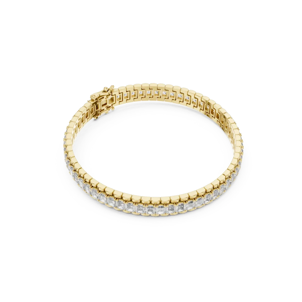 Experience architectural brilliance with this emerald cut tennis bracelet. Featuring premium DIAMEUR lab-grown diamonds. Shop this modern luxury.