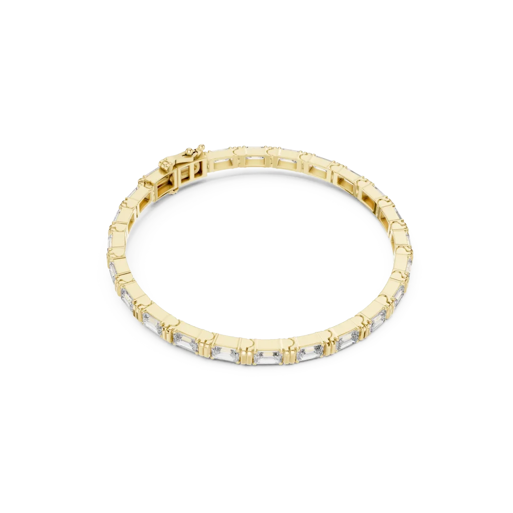 Experience timeless elegance with our baguette-cut DIAMEUR lab-grown diamond tennis bracelet. Expertly handcrafted for radiant, modern luxury. Shop now.