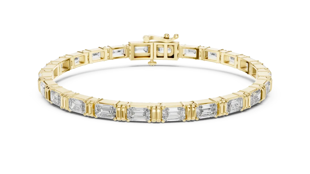 Discover the radiant elegance of our emerald-cut lab-grown diamond tennis bracelet. Experience modern luxury with this handcrafted, timeless design.