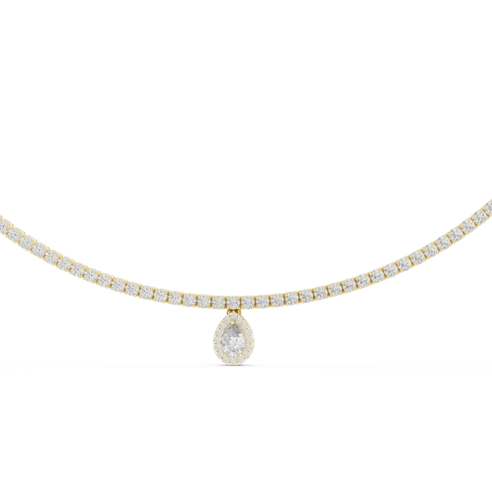 Discover the radiant brilliance of this pear-drop tennis necklace. Featuring DIAMEUR diamonds, this modern classic offers timeless elegance. Shop now.