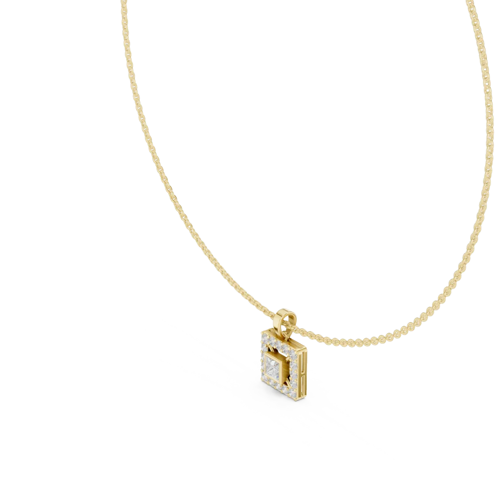Symmetry Princess and Round Cut Architectural Solitaire Pendant - Image 2
