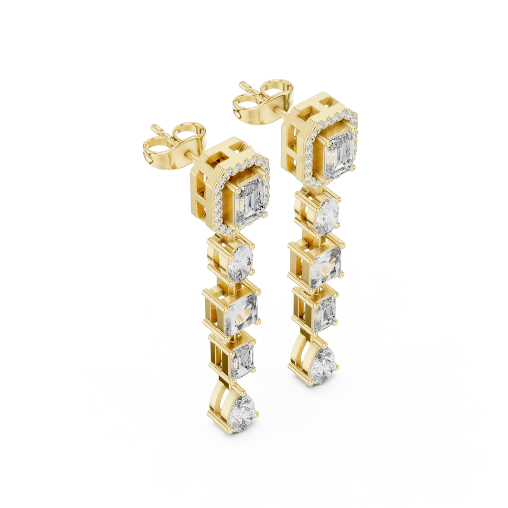 Experience the brilliance of our architectural multi-shape drop earrings, featuring premium lab-grown DIAMEUR diamonds. Shop these luxury drops today.
