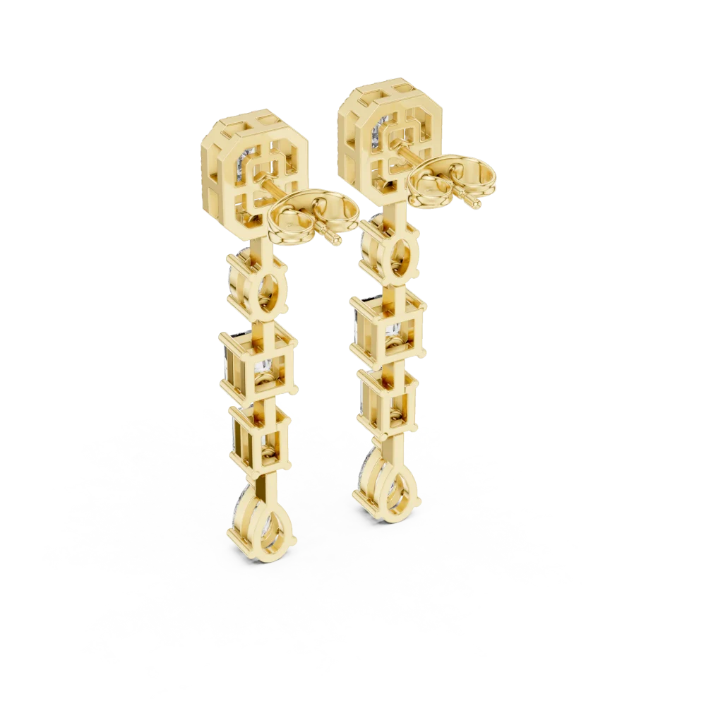 Symmetry Architectural Multi-Shape Drop Diamond Earrings - Image 3