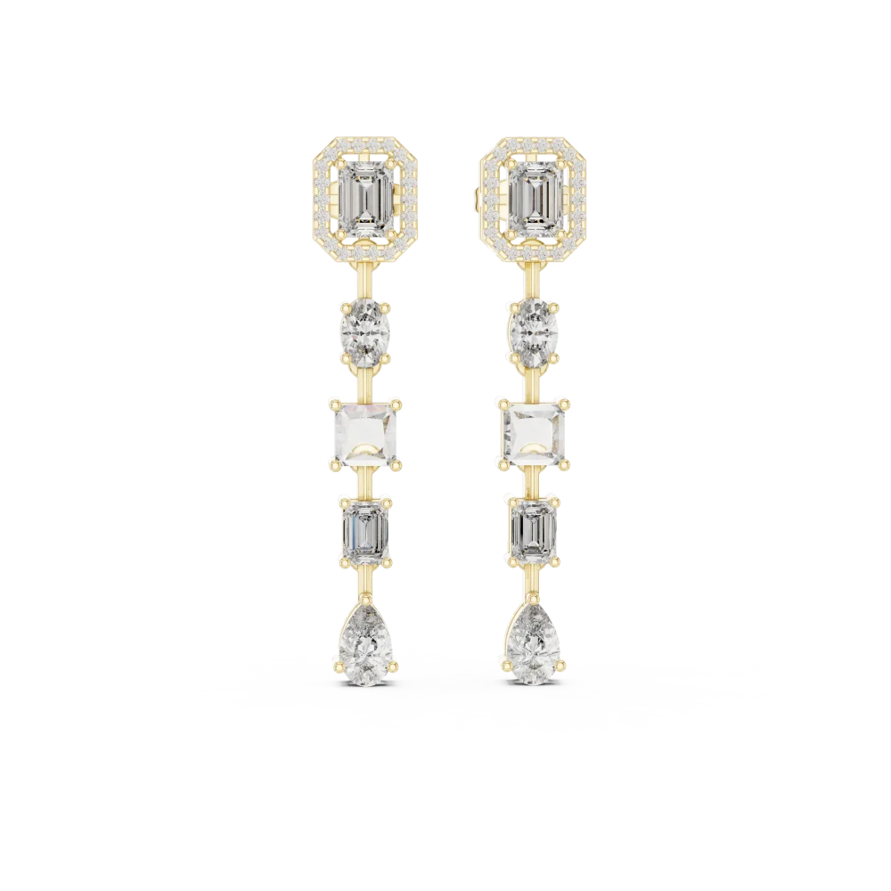 Symmetry Architectural Multi-Shape Drop Diamond Earrings - Image 2