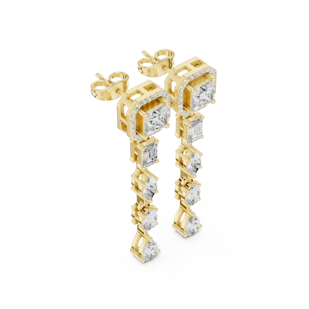 Indulge in the brilliance of these multi-shape diamond danglers. Featuring ethically sourced DIAMEUR diamonds, discover modern luxury today.