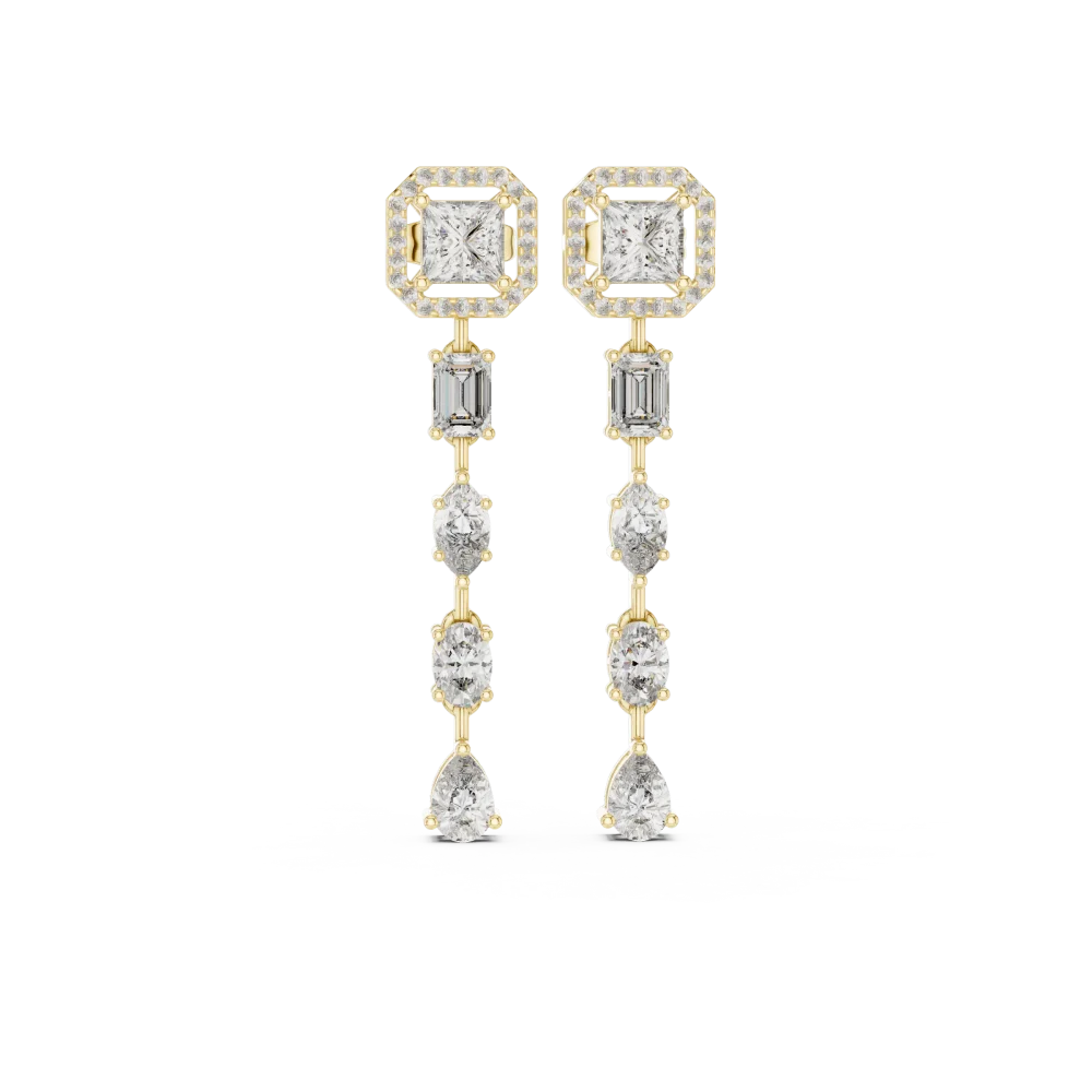Ethereal Geometric Multi-Shape Diamond Dangler Earrings - Image 2