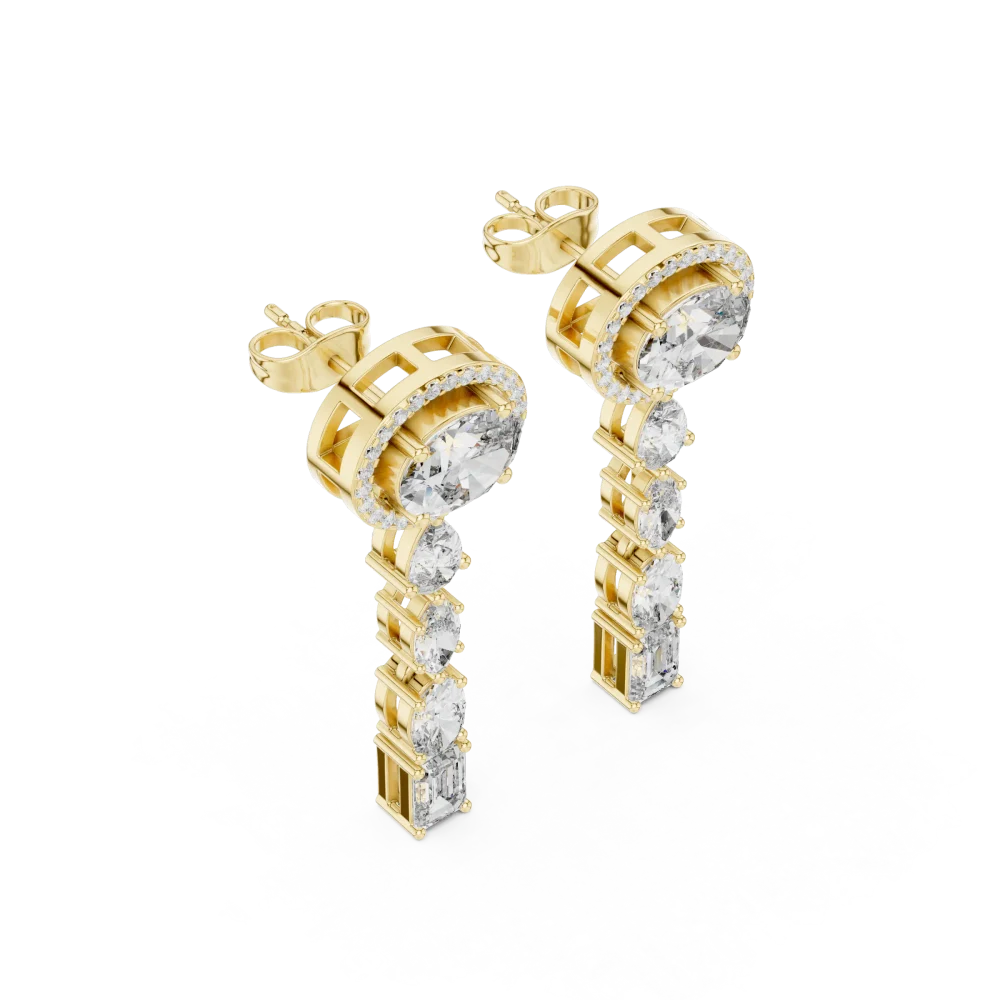 Adorn yourself with the brilliance of these multi-shape drop earrings, expertly handcrafted with premium DIAMEUR diamonds. Elevate your style today.