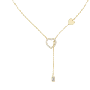 Luminary Baguette and Round Pavé Heart Y-Drop Necklace