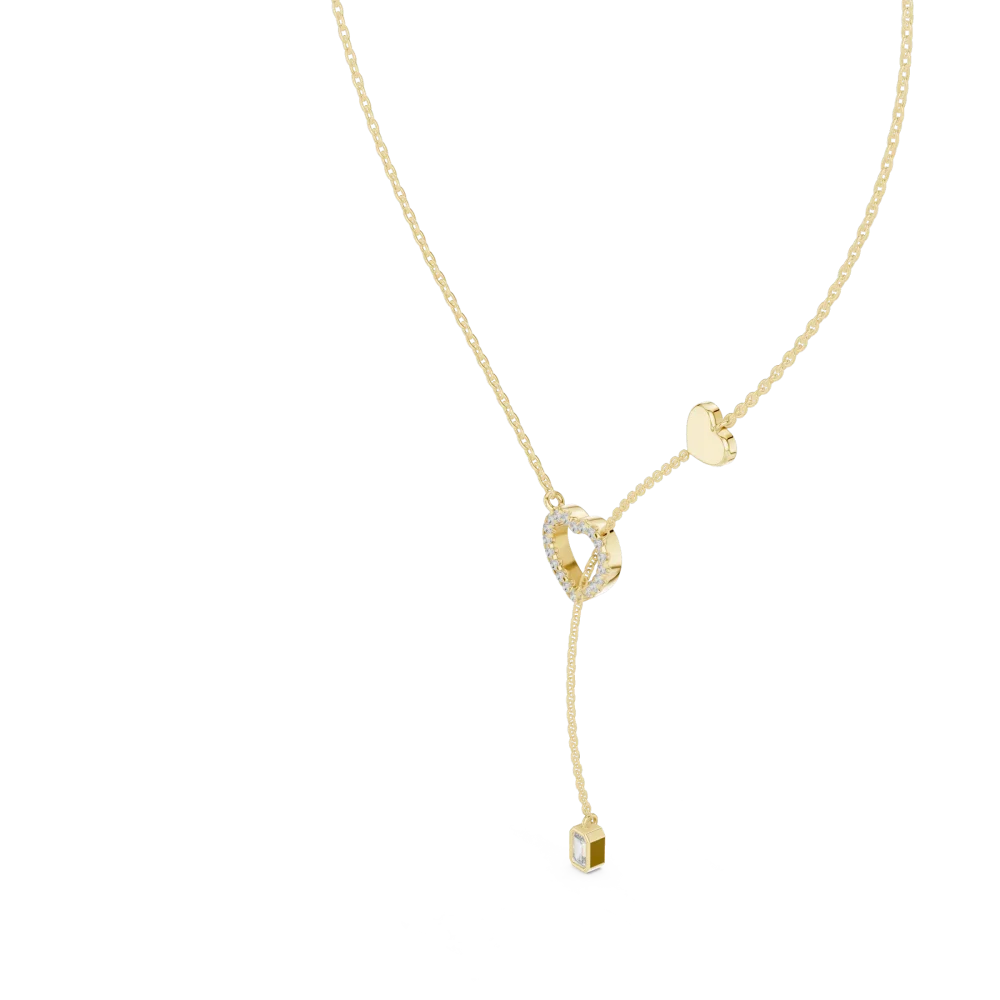 Luminary Baguette and Round Pavé Heart Y-Drop Necklace - Image 2