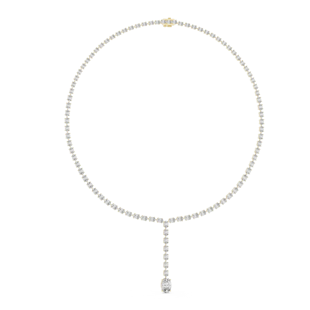 Adorn yourself with the radiant fire of our oval-cut DIAMEUR diamond statement necklace. A modern classic for the sophisticated aesthetic. Shop now.