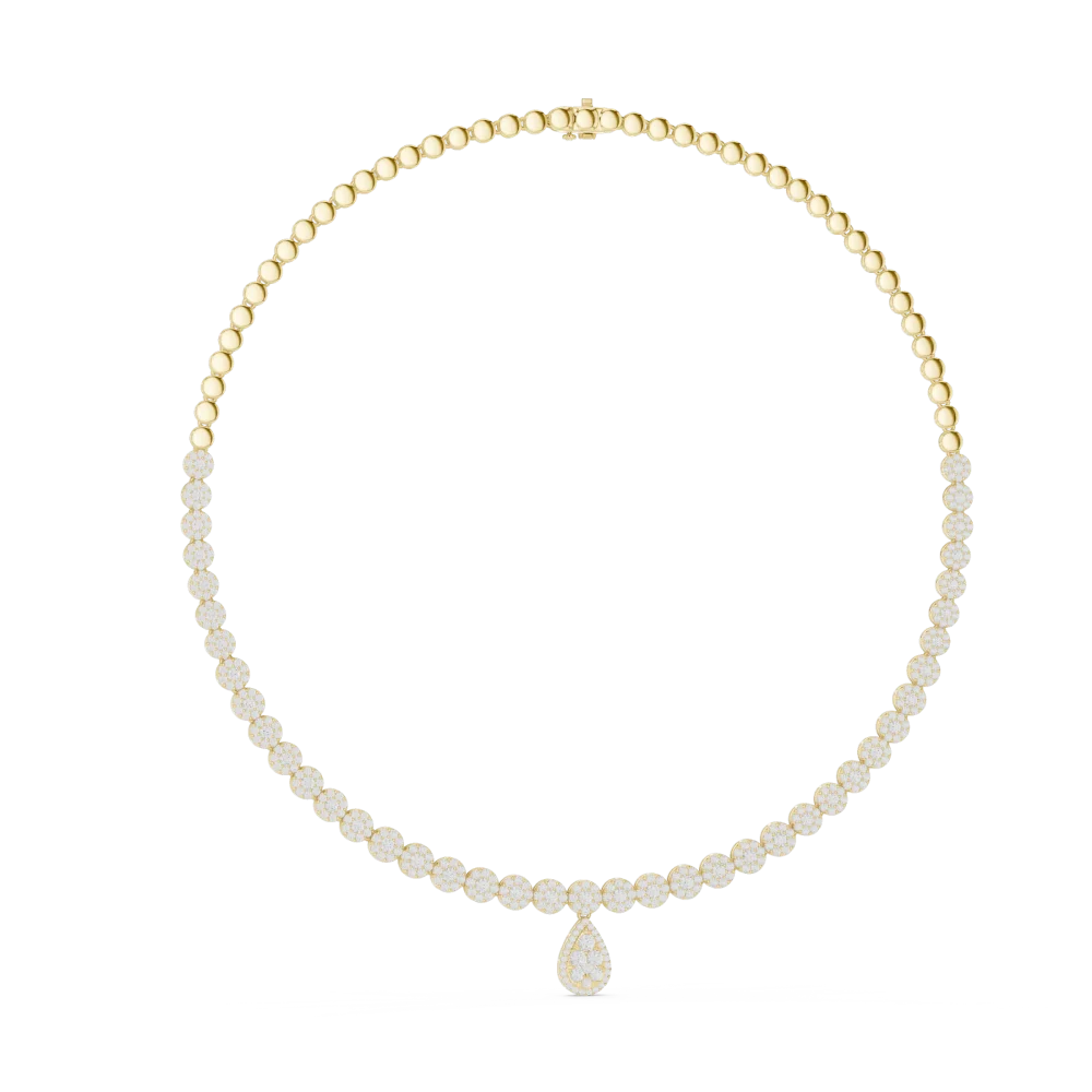 Experience radiant elegance with this diamond tennis necklace, featuring a striking pear pendant and superior DIAMEUR lab-grown brilliance. Shop now.