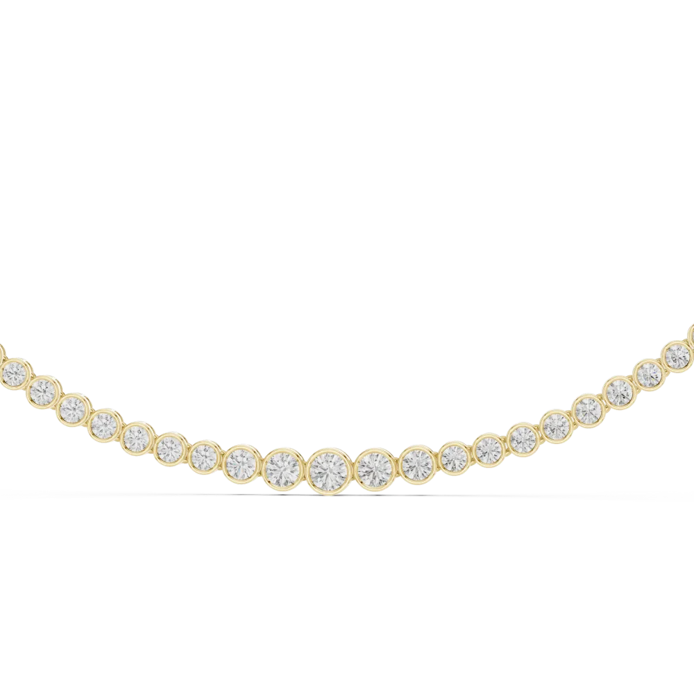 Adorn your neckline with our Infinite Luminary Tennis Necklace, featuring brilliant-cut DIAMEUR diamonds in a sleek, modern bezel-set design. Shop now.