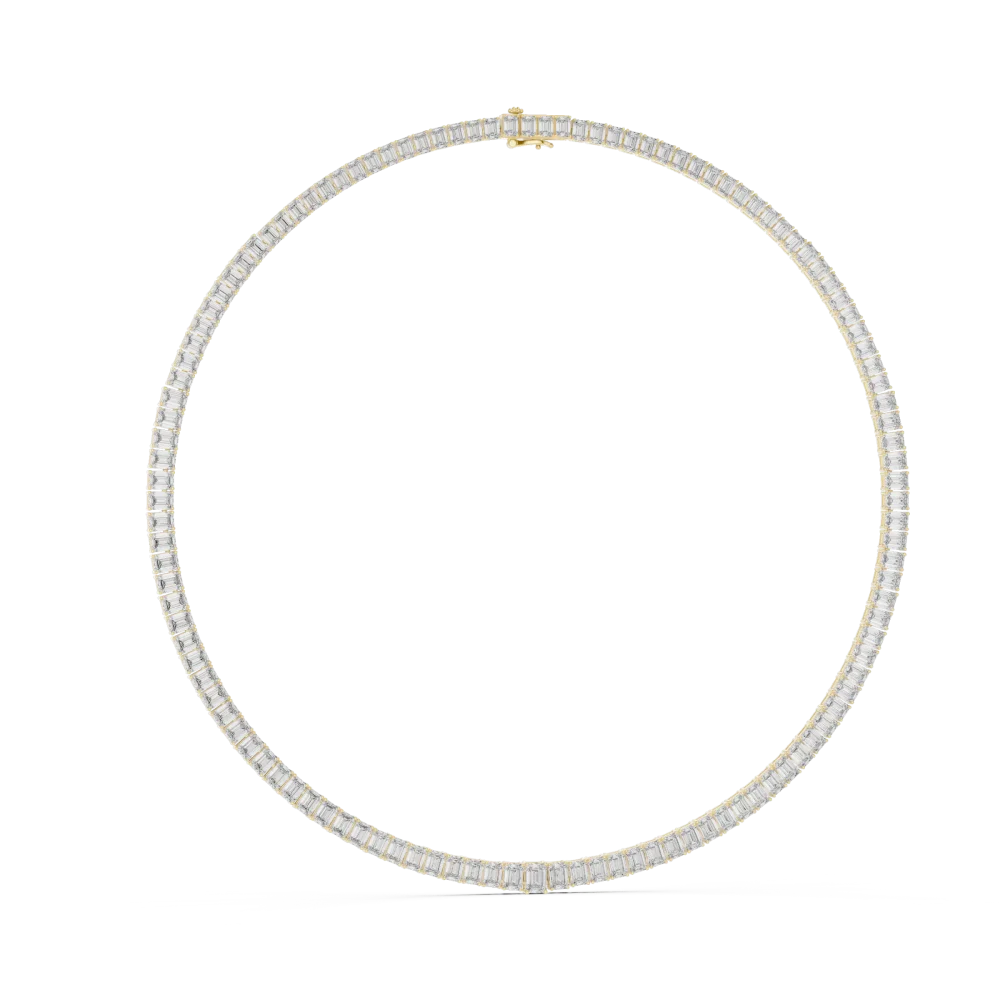 Experience unrivaled brilliance with this emerald cut diamond tennis necklace. Expertly handcrafted for a fluid, luminous finish. Shop the look now.