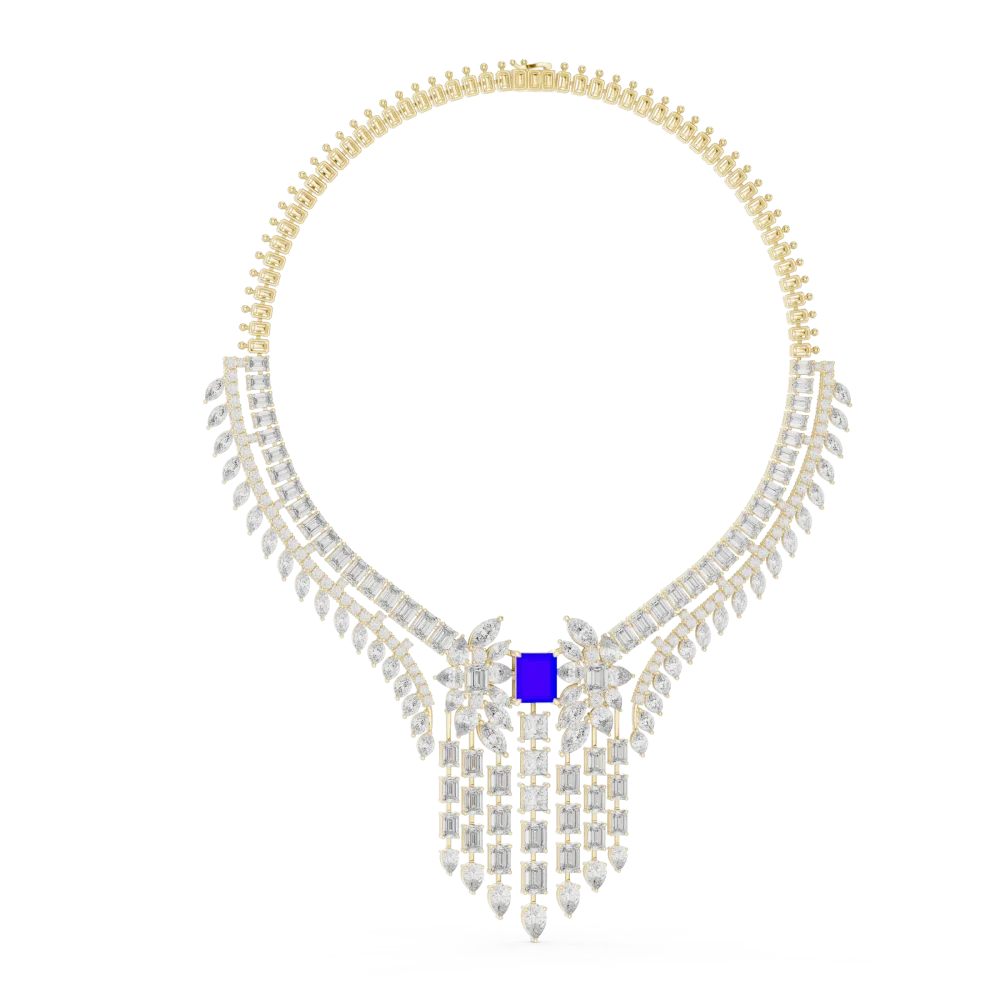 Adorn yourself with this architectural statement necklace featuring brilliant DIAMEUR lab-grown diamonds. Elevate your evening style and shop today.