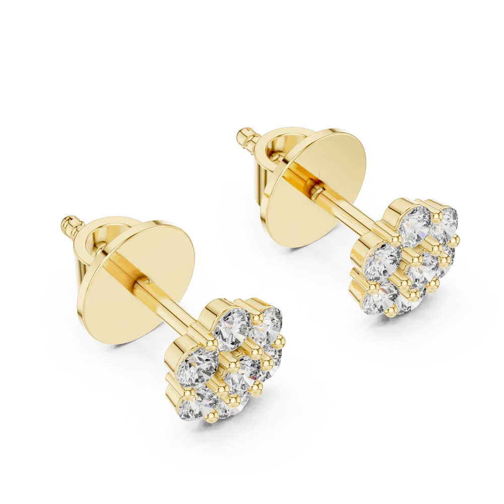 Luminary gold stud earrings featuring a brilliant cluster of DIAMEUR lab-grown diamonds in an elegant floral arrangement.