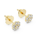 Luminary gold stud earrings featuring a brilliant cluster of DIAMEUR lab-grown diamonds in an elegant floral arrangement.