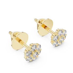 Luminary gold stud earrings featuring a brilliant cluster of DIAMEUR lab-grown diamonds in an elegant floral arrangement.