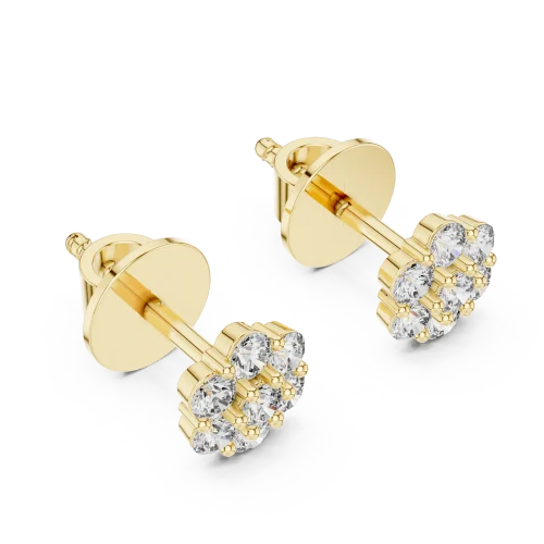 Luminary gold stud earrings featuring a brilliant cluster of DIAMEUR lab-grown diamonds in an elegant floral arrangement.
