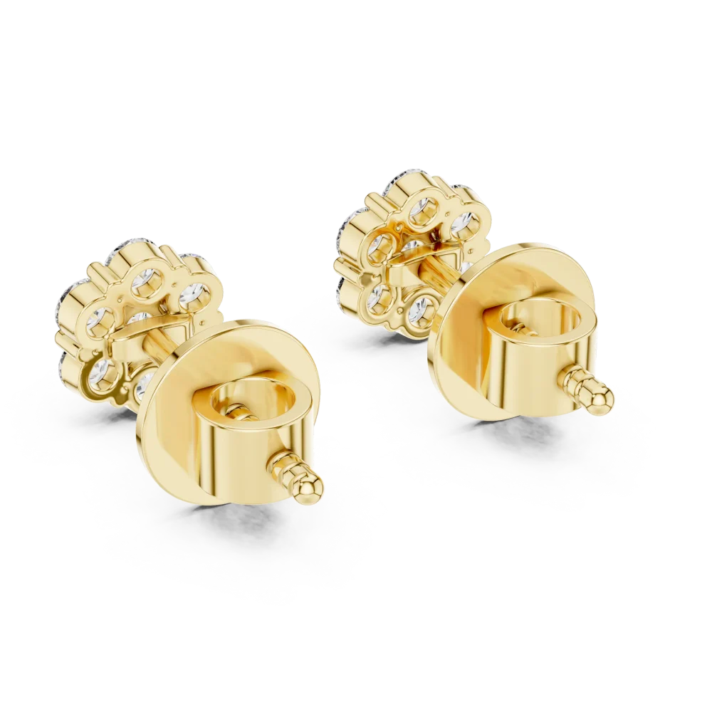 Luminary gold round brilliant cluster stud earrings featuring DIAMEUR lab-grown diamonds with secure post backings.