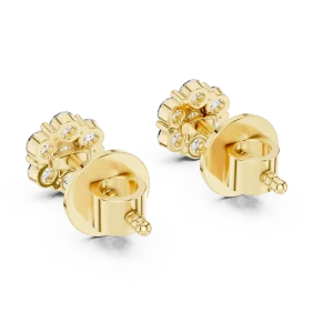 Luminary gold round brilliant cluster stud earrings featuring DIAMEUR lab-grown diamonds with secure post backings.