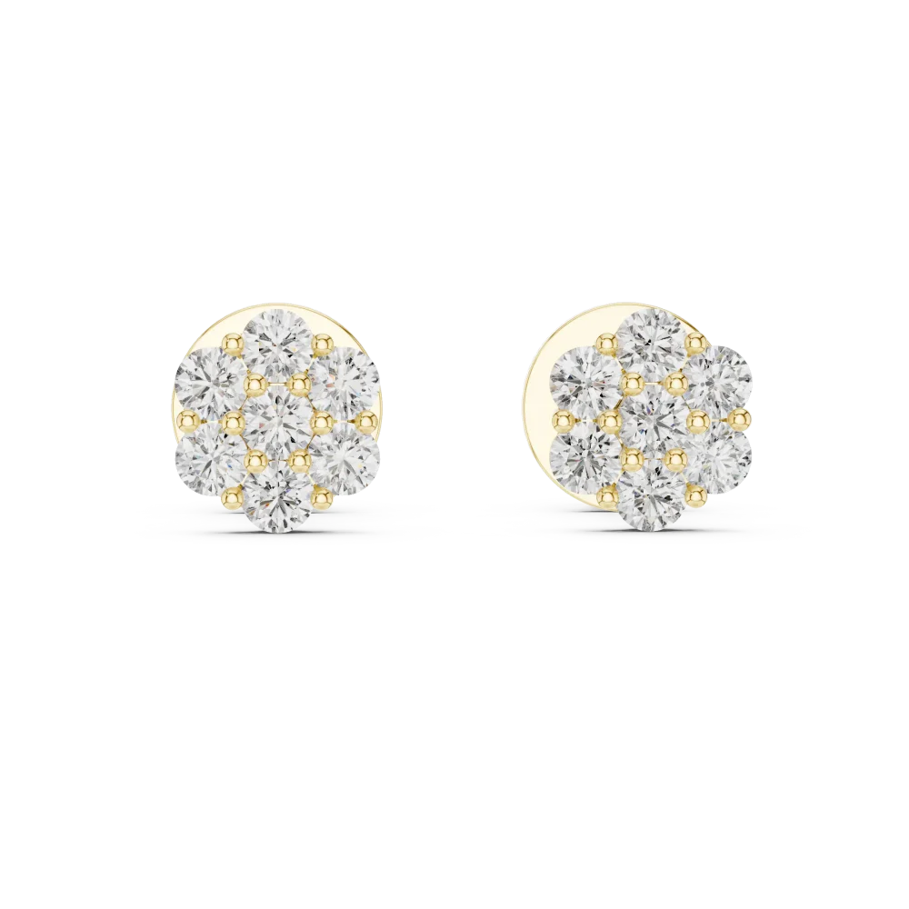 Luminary round brilliant cluster stud earrings featuring sparkling DIAMEUR lab-grown diamonds set in polished gold.