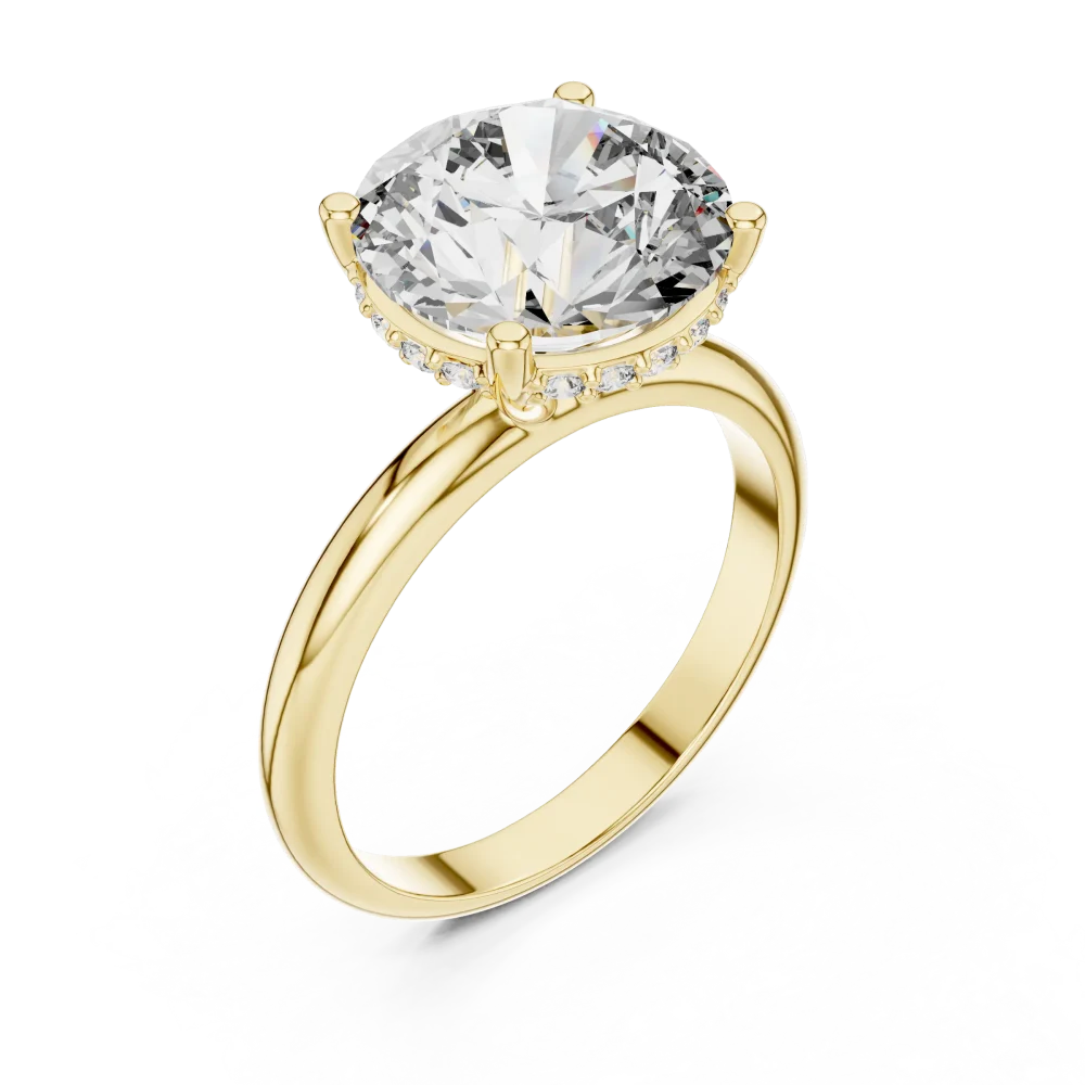 Embrace timeless elegance with this radiant round solitaire ring. Featuring a hidden halo of DIAMEUR lab-grown diamonds, discover your perfect fit today.