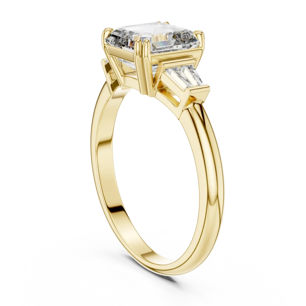 Symmetry Emerald Cut Architectural Three Stone Solitaire Ring - Image 3