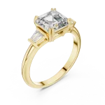 Symmetry Emerald Cut Architectural Three Stone Solitaire Ring