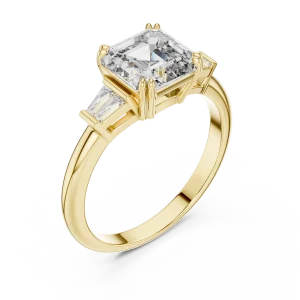 Symmetry Emerald Cut Architectural Three Stone Solitaire Ring