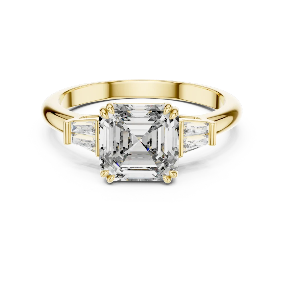 Symmetry Emerald Cut Architectural Three Stone Solitaire Ring - Image 2