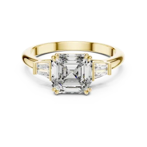 Symmetry Emerald Cut Architectural Three Stone Solitaire Ring - Image 2