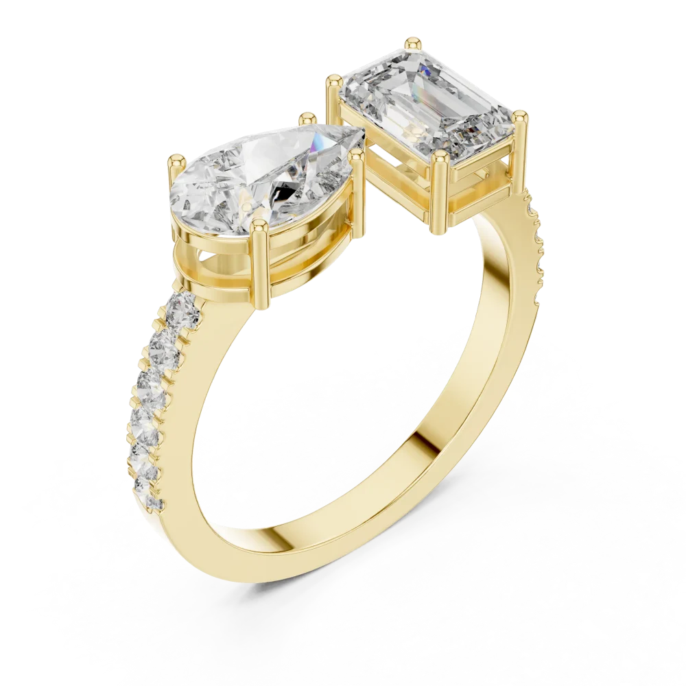 Discover the bold elegance of our pear and emerald DIAMEUR diamond ring. A modern statement piece blending geometric grace and brilliant sparkle. Shop now.