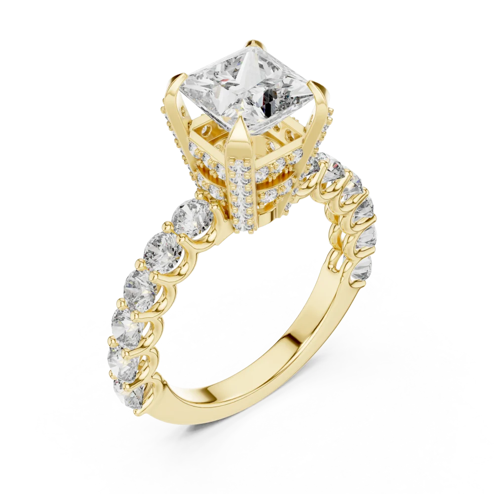 Discover the radiant beauty of our princess-cut solitaire ring, featuring a hidden halo of DIAMEUR lab-grown diamonds. Shop this modern classic today.