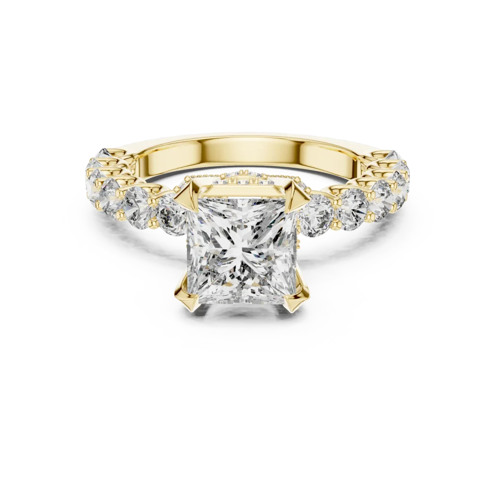 Architectural Princess Cut Hidden Halo Solitaire Ring - Image 2