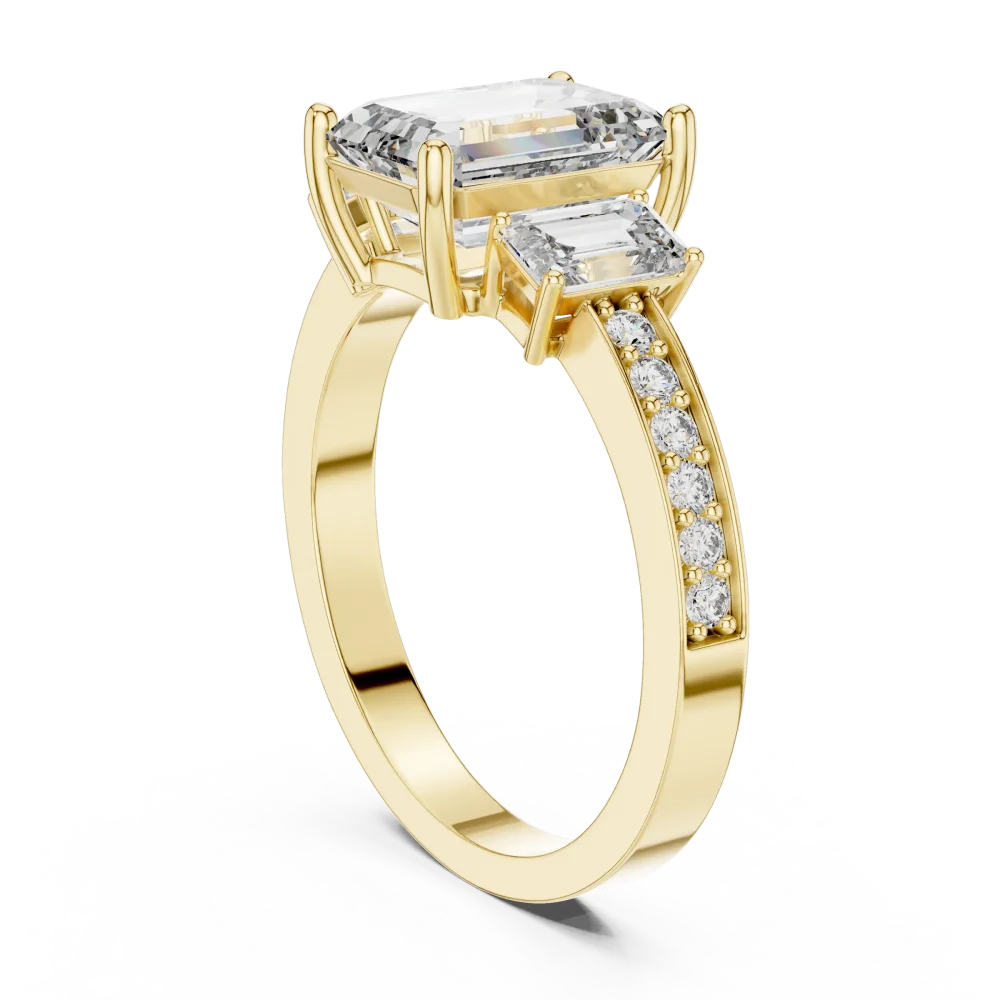 Symmetry Emerald Cut Three-Stone Pavé Engagement Ring - Image 3
