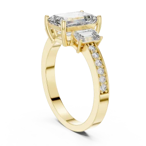 Symmetry Emerald Cut Three-Stone Pavé Engagement Ring - Image 3