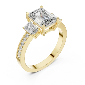 Symmetry Emerald Cut Three-Stone Pavé Engagement Ring