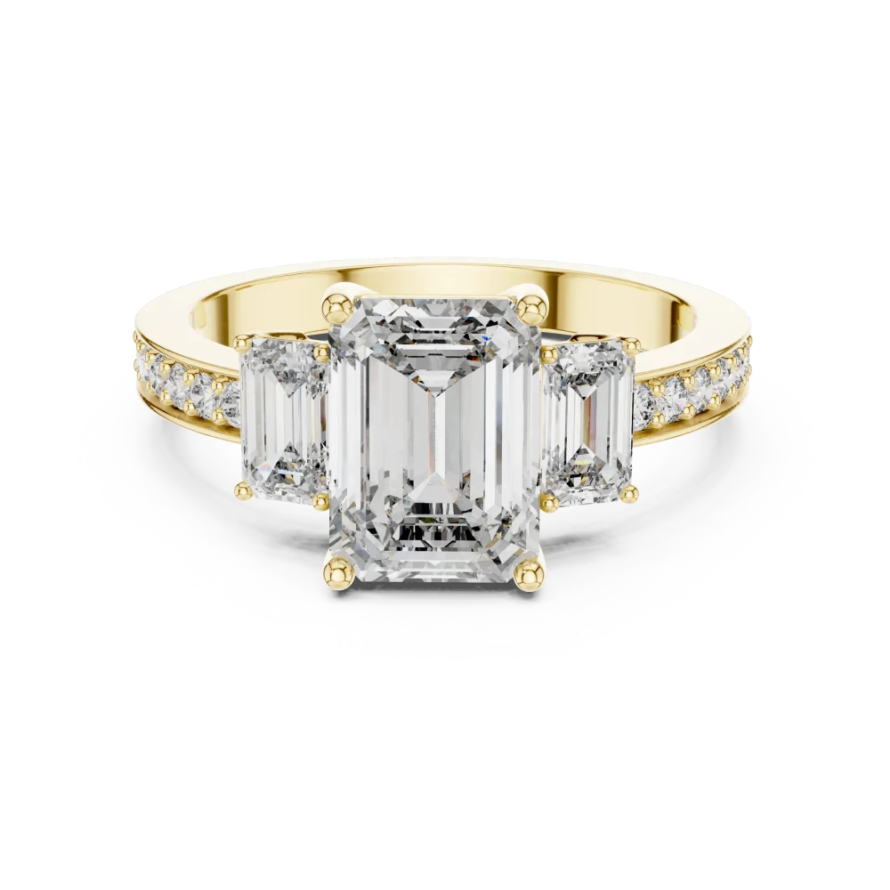 Symmetry Emerald Cut Three-Stone Pavé Engagement Ring - Image 2