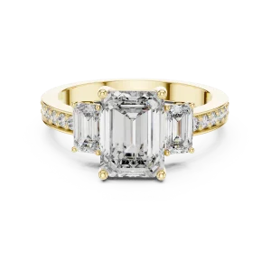Symmetry Emerald Cut Three-Stone Pavé Engagement Ring - Image 2