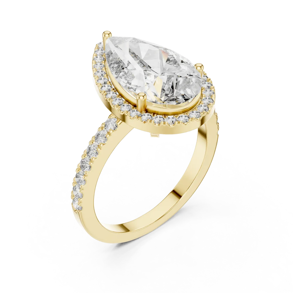 Discover the radiant beauty of our pear-cut halo solitaire ring. Handcrafted with precision for a brilliant finish, find your perfect match today.