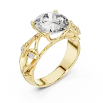 Luminary Round Brilliant Sculpted Vine Solitaire Ring