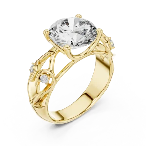 Luminary Round Brilliant Sculpted Vine Solitaire Ring