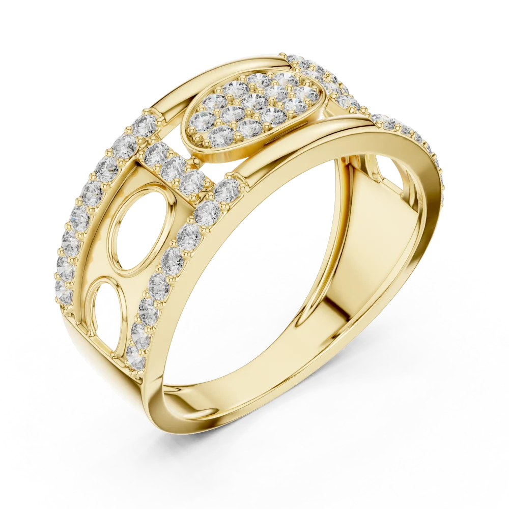Discover the radiant allure of our architectural pavé-set band, featuring brilliant DIAMEUR diamonds. Elevate your style with this modern masterpiece.