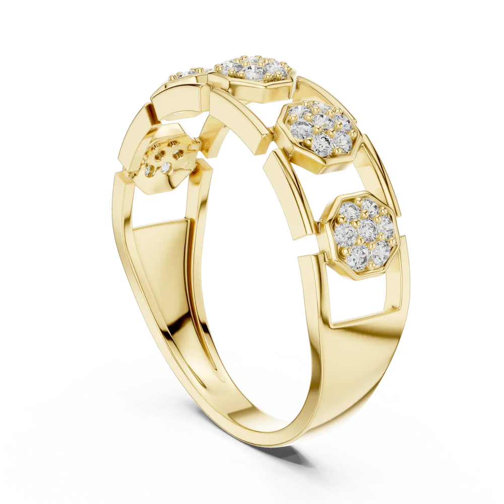 Geometric Hexagon Frame Round Cut Pavé-Set Band Ring - Image 3