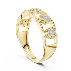 Geometric Hexagon Frame Round Cut Pavé-Set Band Ring - Image 3